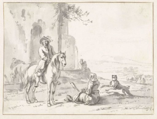Rider near a woman sitting on the ground spinning