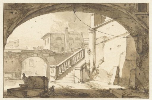 View through an archway onto an Italian courtyard