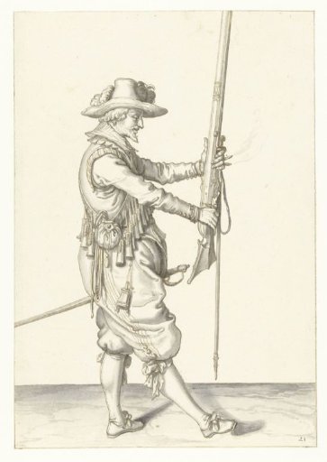 Soldier holding his musket upright before him with both hands
