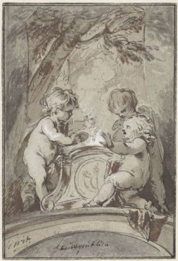 Allegory with three putti at an altar