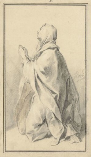 Praying woman, in profile to the left