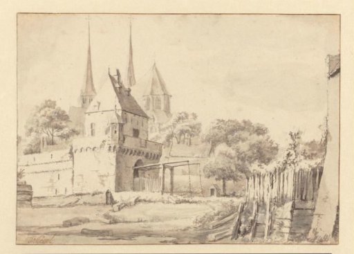 View of the Bergpoort and Bergkerk in Deventer