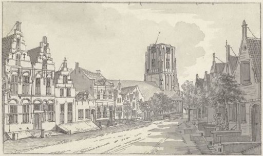 View through the Kerkstraat to the Church at Workum