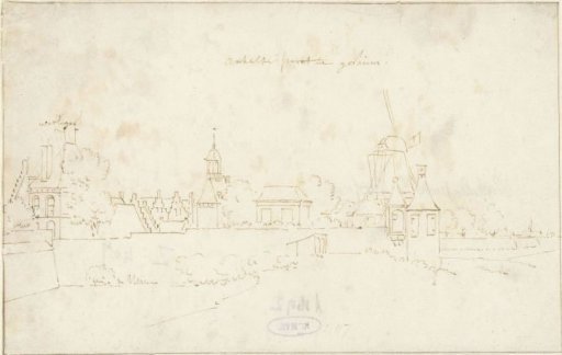 City walls of Gorinchem with a mill and the Arkelse gate