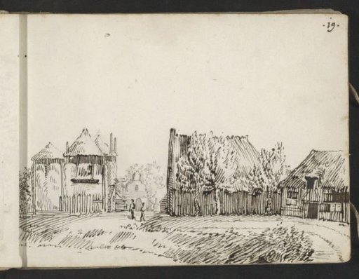 Peasant dwelling, a barn, and haystack on a dike outside Zwolle