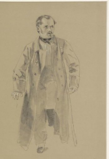 Wounded Soldier with Crutch Under Left Arm