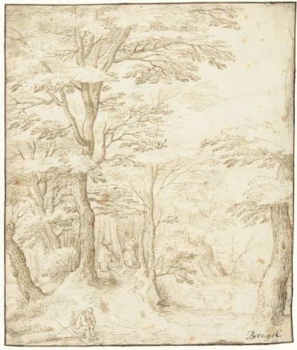 Path through the woods with three figures