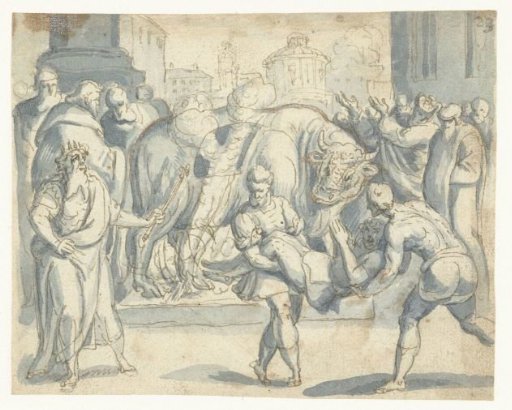 Tyrant Phalaris orders Perillus to be burned in the bronze bull