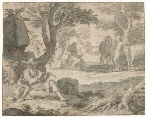 Apollo Playing the Flute While Tending the Herd of Admetus