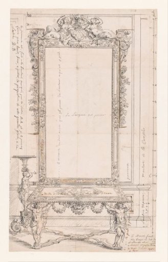Design for a mirror with a pedestal table and guéridons