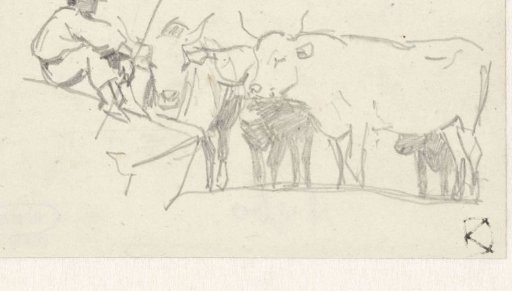 Shepherd Sitting on a Rock near Some Oxen