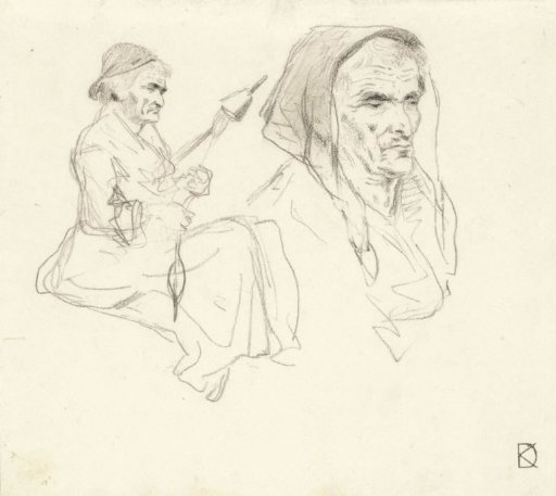 Two studies of a spinning woman