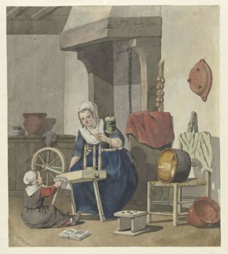 Interior with a spinning woman with a child