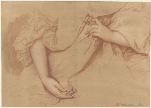 Study of a left and right arm on a wide dress