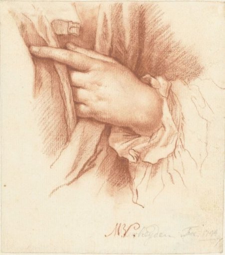 Study of a left hand in drapery