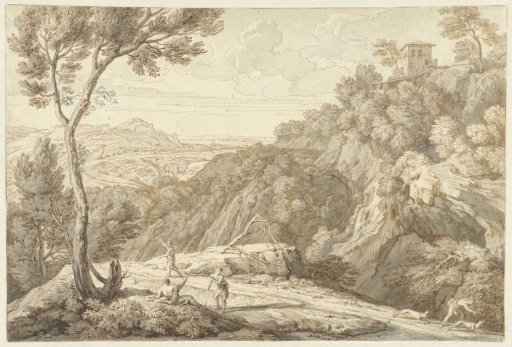 Landscape with a few figures on a country road