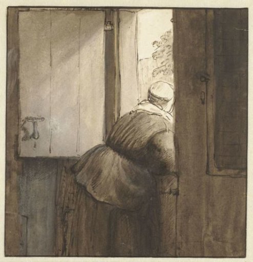 Woman Leaning over a Door