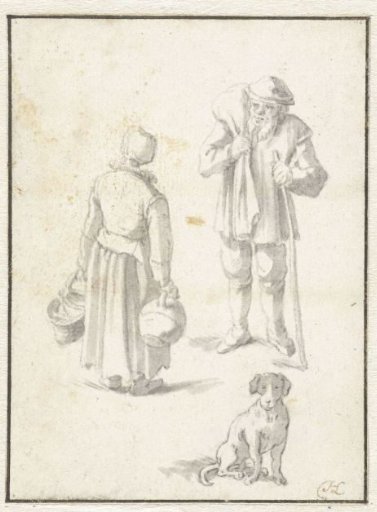 Standing woman, standing man and a dog