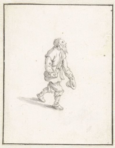 Walking man with his hat in his hand