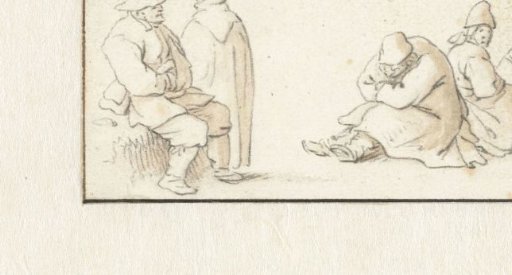 Standing man and four sitting men