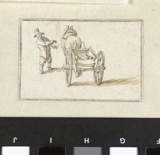 Man standing next to a horse with a cart