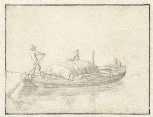 Partly covered boat with two men