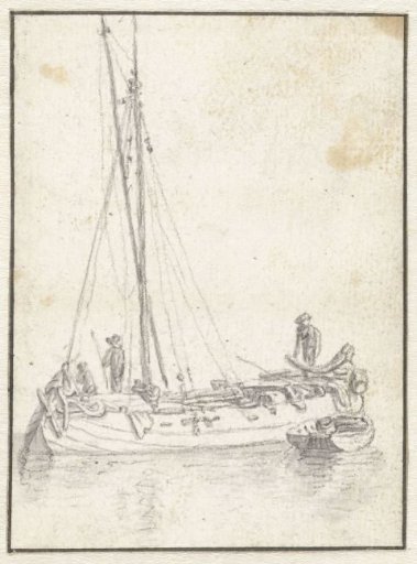 Barge with a man at the helm