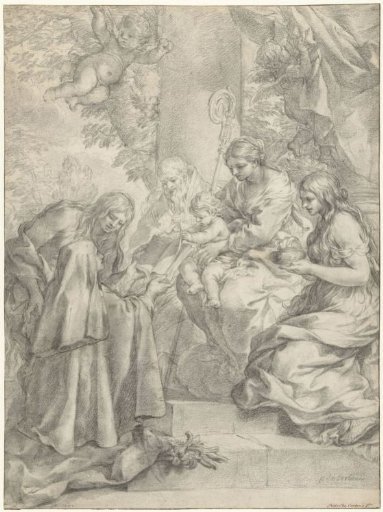Saint Margaret of Cortona Kneeling Offering a Book to the Christ Child
