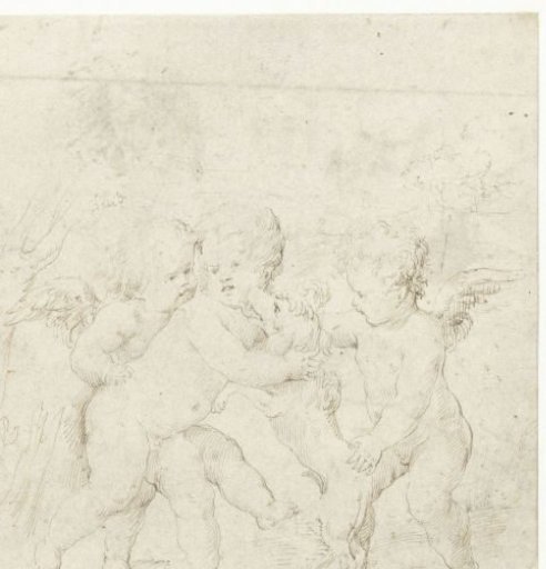 Three putti with a dog