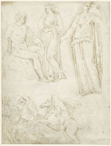 Man and Woman, Woman en face and Rider Attacking Foot Soldiers