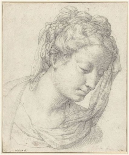 Head of a Woman, Three-Quarter View to the Right and Looking Down