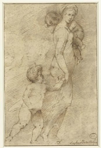 Two Heads of Men Beside a Woman with Children