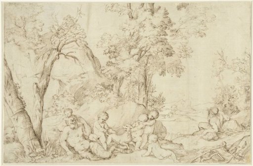 Landscape with Satyr and Putti