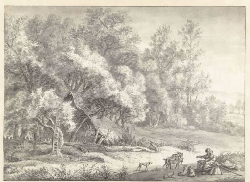 Forest view with shepherds at a shepherd's hut