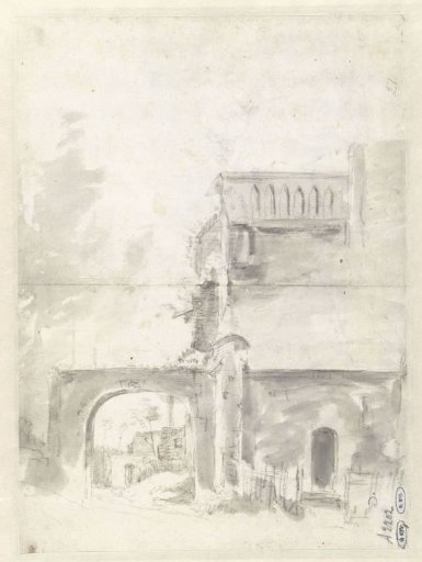 Sketch of a Dilapidated Tower and Gate