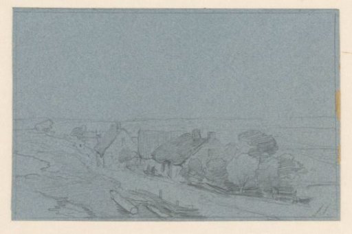 Landscape with several houses and trees seen from a hill