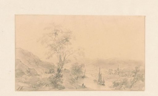 Mountainous landscape with river and village