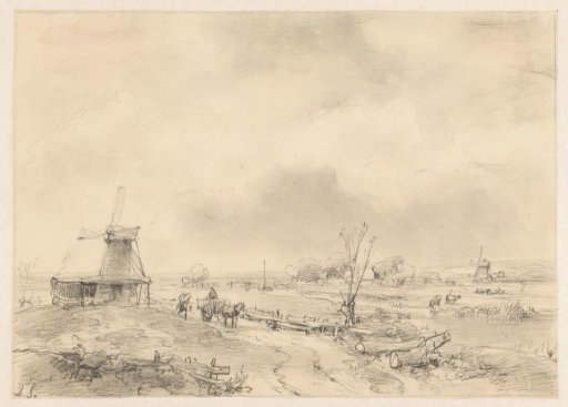 Landscape with two mills and a horse-drawn cart