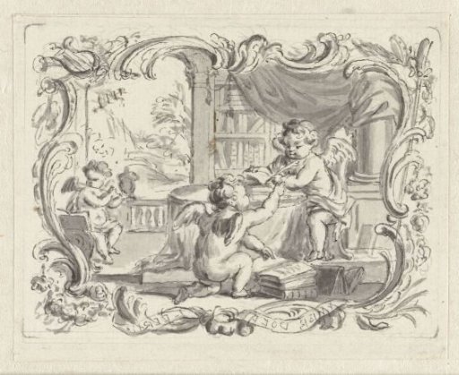 Vignette with a Putto Writing in a Study
