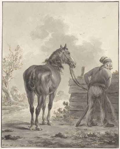 Soldier watering his horse
