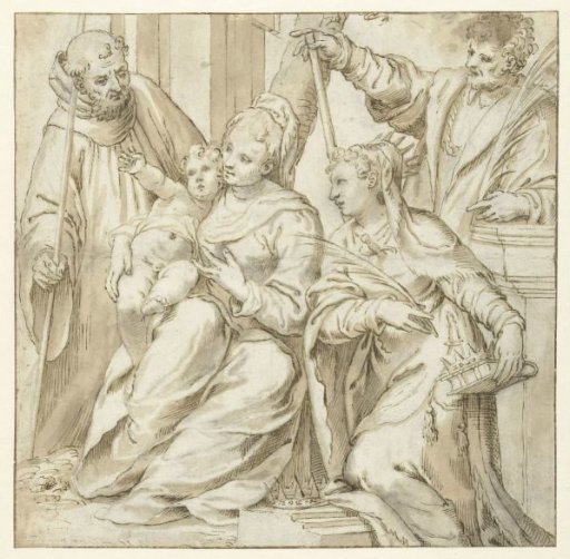 Holy Family with two martyrs carrying palm branches