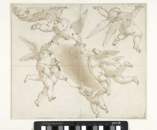 Flying putti with drapery