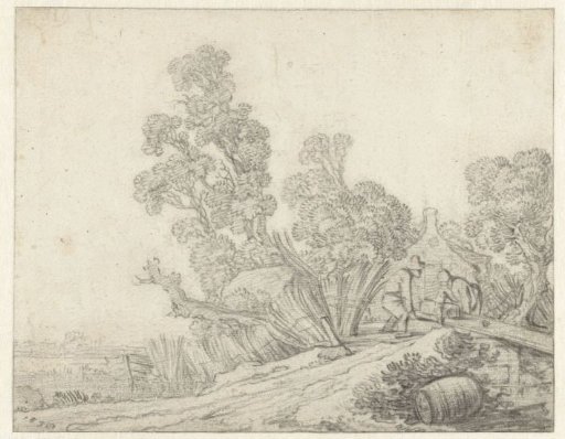 Landscape with two figures before a farmhouse