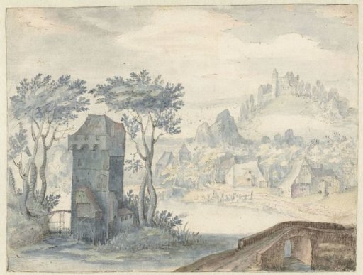 Landscape with a tower among trees