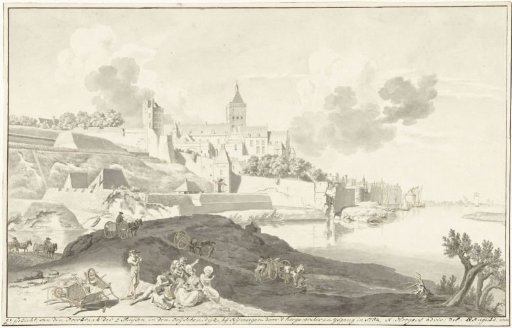 View of the Valkhof in Nijmegen and the breached Oischendijk, 1784