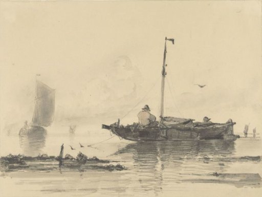 Two men in a small boat on calm water