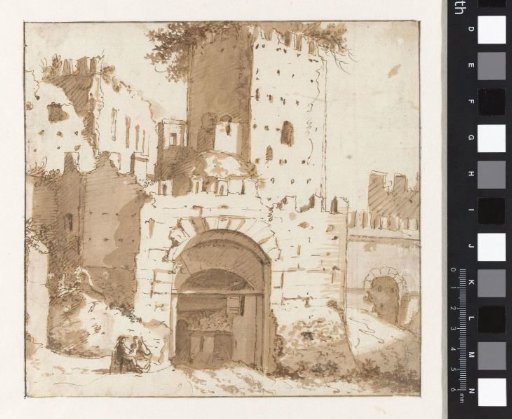 Ruins of an Italian city wall with gate