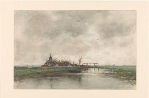 River landscape with a view of a village
