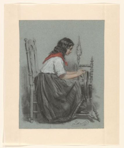 Girl at a spinning wheel