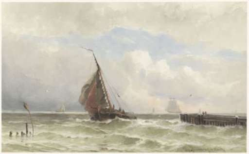 Harbour of Vlissingen, with incoming sailing ship